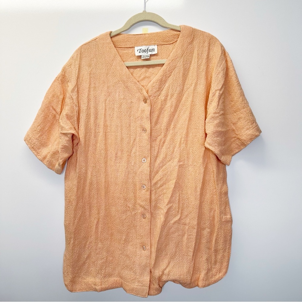 Toofan vintage lagenlook short sleeve shirt top peach size large